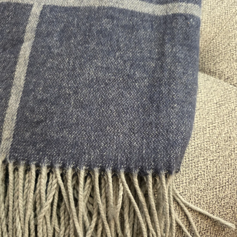 Nido Notte Italian Knit Blanket Plaid Dusty Blue Cotton Blend Soft Throw